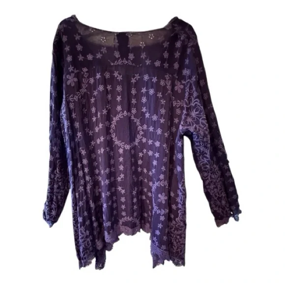 JOHNNY WAS Jossimar deep purple fully embroidered flowy tunic, XL - Picture 2 of 11